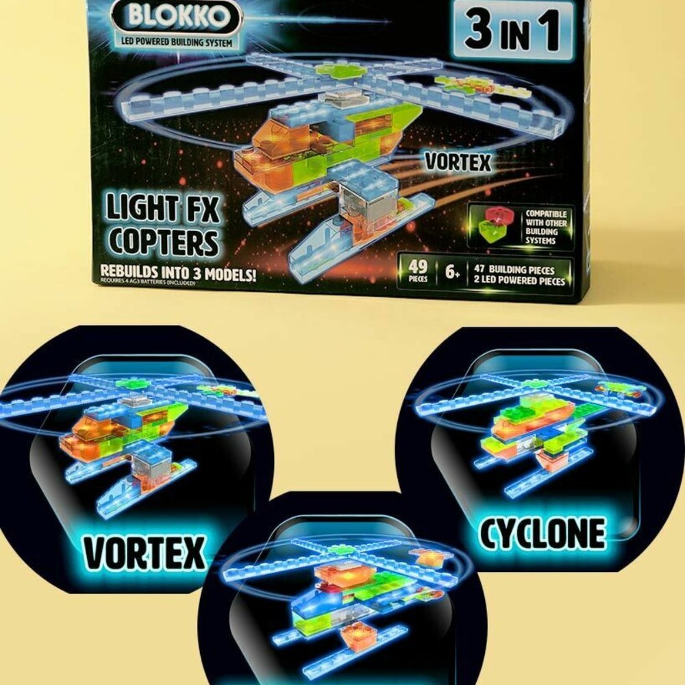 3-In-1 Lighted Building Block Set - Helicopter